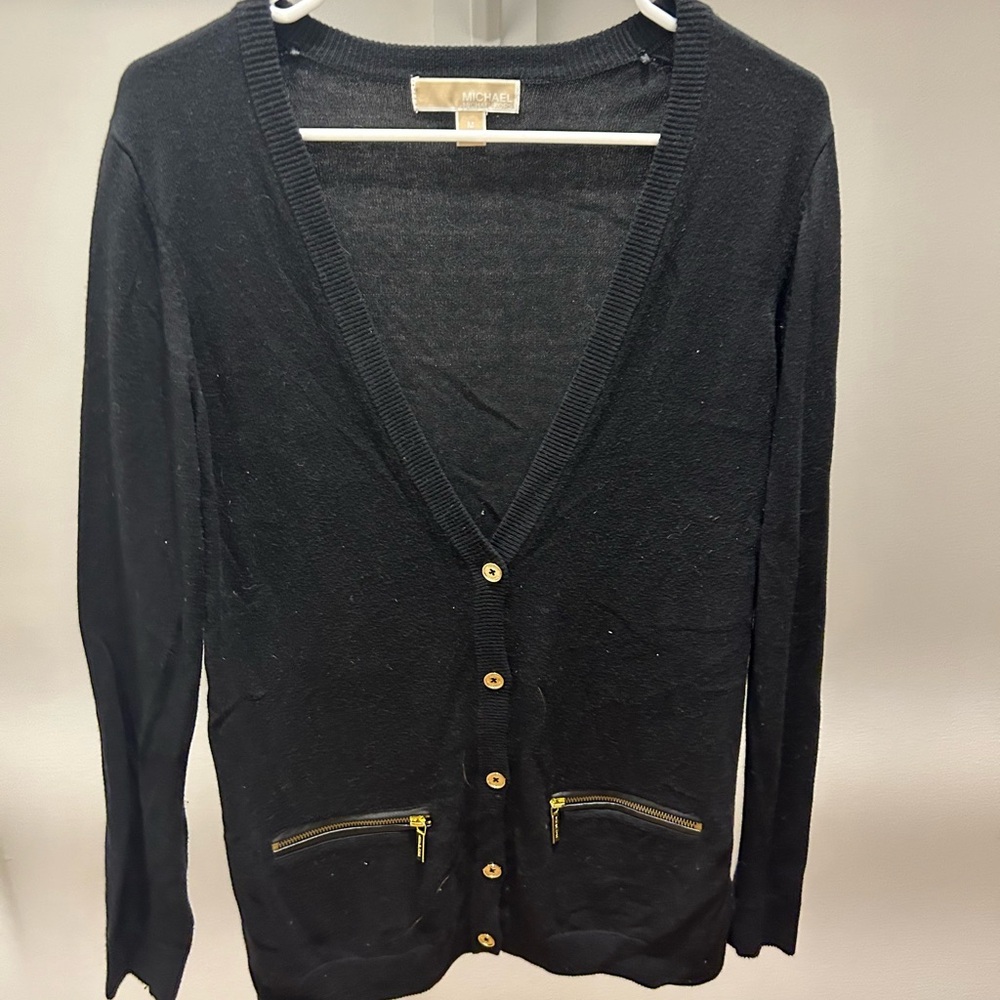Black Michael, Michael Kors grandfather style sweater w/ gold button size medium